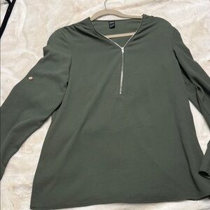 SHEIN Olive Zip-Up Long Sleeve Top